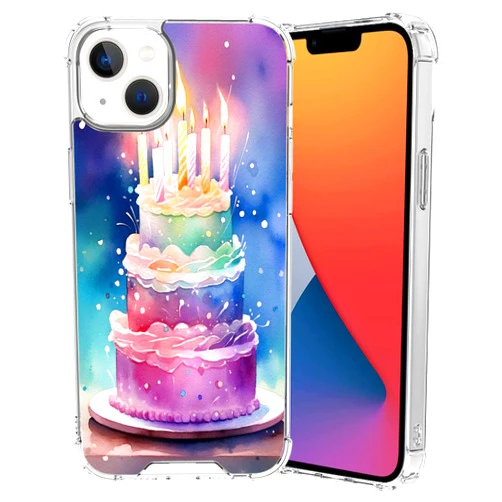 DeweiDirect Clear Case for iPhone 15 14 12 13 11 7 8 6s 6 Pro Max Plus Mini XR X XS Max SE with Birthday Cake-AZ320,Four Corners Reinforced