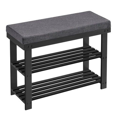 SONGMICS Bamboo Shoe Bench, 3-Tier Shoe Rack, Stable Shoe Organizer for Entryway, Living Room, Bench Seat Holds Up to 330 lb, 11.4 x 28 x 19.3 Inches, Black and Gray ULBS604B01