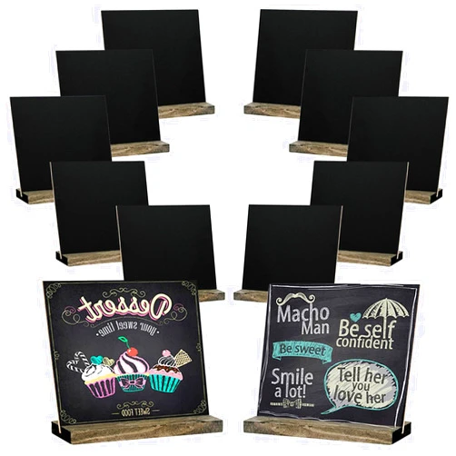 Zhithink 12 Pack Small Chalkboard Signs with Stand, 5 X 6 Inch Wooden Tabletop Chalkboard Sign, Mini Chalkboard Signs with Stand, Ideal for Table Numbers, Message Boards, Party Decorations