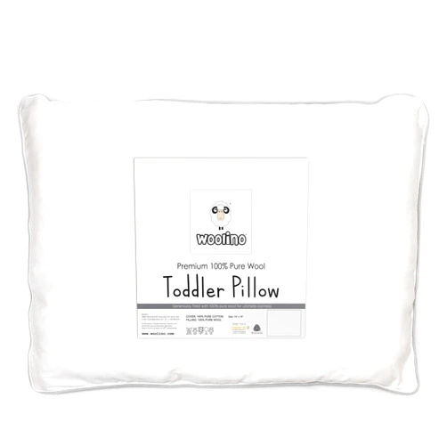 Woolino Toddler Pillow, Premium Breathable 100% Wool Fill & Cotton Cover Toddler Sleeping Pillow, Small Kids Travel Size, 14x19