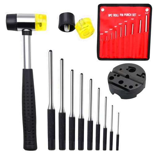 LFSEMINI Pin Punch Set, 14pcs Removing Repair Tools, including Universal Block, Pin Punches and Hammer(Pin Punches and Block)