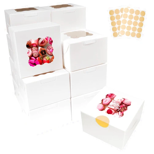 Zilphoba 30pcs Small Bakery Boxes, 4'' x 4'' 2.5'' White Gift Container with Window for Dessert, Strawberries, Cookie, Pastry, Small Treats