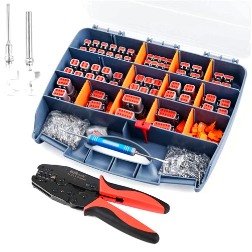 JRready Deutsch Connector Kit DTM Series, 2 3 4 6 8 12 Pin Gray Waterproof DTM Connectors, Deutsch Crimp Tool ACT-LY-20DTM, Size 20 Stamped Contacts (16-22 AWG), ST6331-20DTM