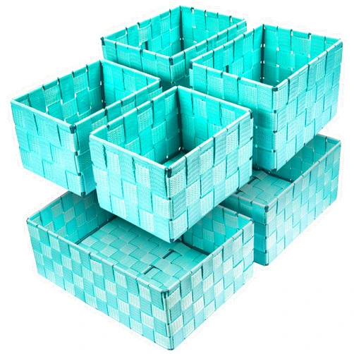 Uvellgift Woven Storage Baskets, Storage Bins, Cube Basket Container Baskets Storage Boxes Organizers for Clothes /Shelves/ Closet, Set of 6 (Aqua)