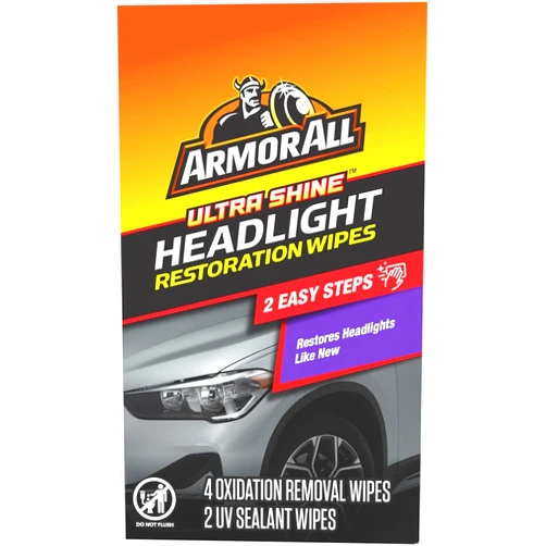 Armor All Car Headlights Cleaner Wipes , Cleaning Wipes for Headlights for Cars, Trucks, Mortocycles, 6 Wipes