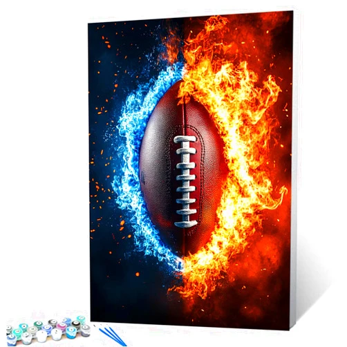 Tucocoo American Football Paint by Numbers Kits 16x20 inch Canvas DIY Oil Painting for Adults with Brushes and Acrylic Pigment Fantasy Fire Digital Art Colorful Picture for Home Decor (Without Frame)