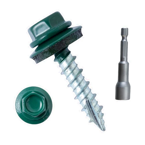 LIONMAX Metal Roofing Screws #10 × 1 Inch, 300-PCS, Forest/Ivy Green Painted Hex Head Sheet Metal Roof Screws, Rubber Washer, Sharp Point, Metal to Wood Siding Screws, Hex Socket Included