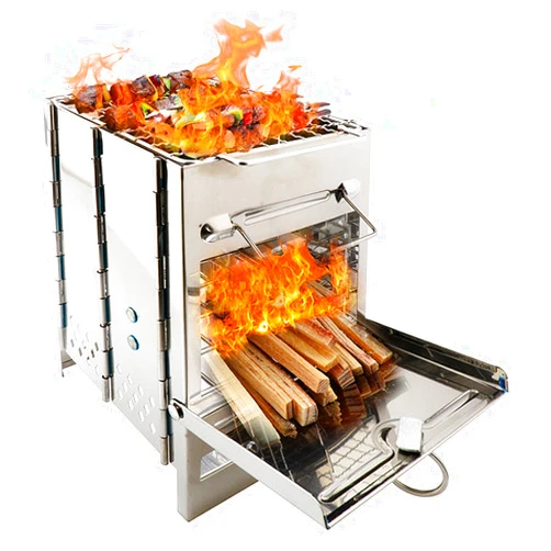 DZRZVD Camping Wood Stove with Grill,Collapsible Backpacking Burner,Small Stainless Steel Firebox with Handles,Portable Solo Stove,Ultralight Rocket Stove for Outdoor Cooking Hiking Hunting Fishing