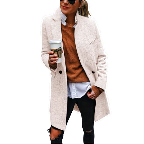 Ebifin Women's Notch Lapel Double Breasted Trench Coat Peacoat Winter Casual Long Blazer Jacket Overcoat