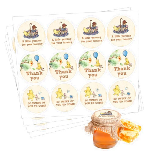 ALodr 72 Pcs Winnie Stickers, Winnie Baby Shower, Winnie Birthday Decorations, Winnie Honey Jar Stickers, Pooh Stickers Set, A Little Yummy for Your Tummy, Winnie Baby Shower Birthday Party Decorations