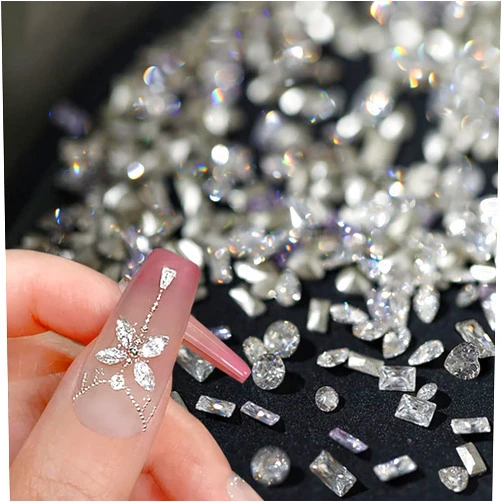 Jaliya 50pcs Shiny Zircon Rhinestones, 2-3mm Mini Nail Art Diamonds, 3D Pointed Bottom Rhinestone Multi Shapes Gemstones Crystal Nail Gems