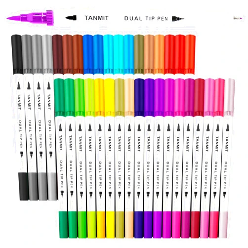 TANMIT Dual Brush Marker Pens for Coloring Books, Tanmit Fine Tip Coloring Marker & Brush Pen Set for Journaling Note Taking Writing Planning Art Project