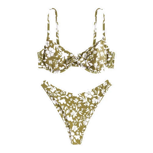 ZAFUL Women's Twist Front Bikini Sets Underwire Tie Back Bikini High Waisted Two Piece Swimsuit