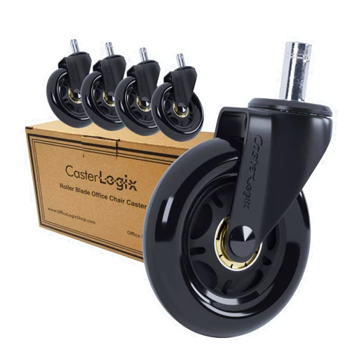 OFFICE LOGIX SHOP Office Chair Caster Wheels (Set of 5) [Heavy Duty, Soft Rubber, Fully Safe for All Floors incl. Hard-Wood] Desk Chair Roller Style Caster Wheel Replacement - Black Color