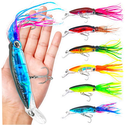 FREGITO Squid Fishing Lures Set, Fishing Squid Lures Soft Luminous, Large Simulation Artificial Lures Baits Lifelike Plastic Fishing Soft Lure for Saltwater and Freshwater