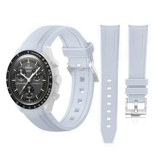 Wizvv Compatible with Omega X Swatch Moonswatch Speedmaster,20mm Braid Embossed Rubber Watch Strap for Omega x Swatch Speedmaster Moonswatch,Curved No Gap Silicone Straps Replacement for Women Men