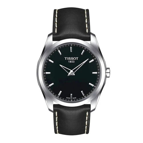 Tissot Mens Couturier Quartz 316L Stainless Steel case Quartz Watch, Black, Leather, 22 (T0354461605102)