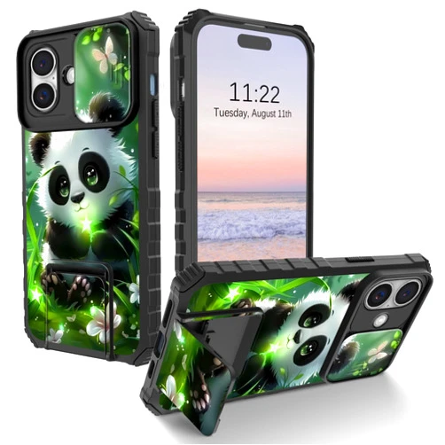 Qindaiwen for iPhone 16 Case with Slide Camera Cover+Kickstand, [Military Drop Protection], Full Protective Hard Back and Soft Edge Phone Case for iPhone 16 6.1