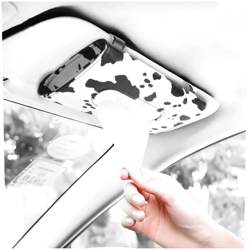 Carstuus Cow Print Car Accessories for Women, Car Visor Tissue Holder, Tissue Holder for Car, Universal Tissue Dispenser for Car, Premium Car Tissue Box with Napkins Refill.