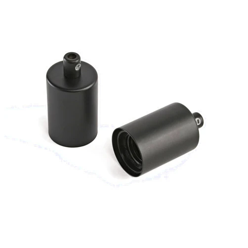 BRIGHTTIA E26 Light Bulb Socket with Cover & Cord Grip - Standard Screw-in Lamp Holder Socket Replacement for DIY Decorative Vintage Retro Industrial Edison Pendant Lighting - 2 PACK (Matte Black)