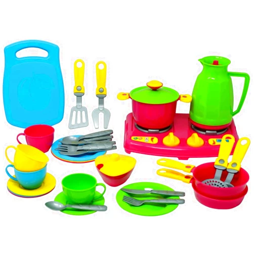 TECHNOK 38Pcs Cookware Playset - Pretend Play Toy Kitchen Set - Cooking Stove and Accessories, Tableware Dish Set (4 Persons)