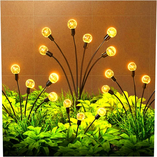 KHTO Solar Firefly Lights Outdoor Waterproof，Solar Crystal Ball Starburst Swaying Garden Decorative Lights for Yard Patio Pathway Decoration (2Pack-Warm white)