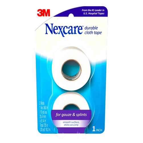 Nexcare Durable Cloth Tape, Woven Tape, Securely Holds Bulky Wound Dressing - 1 In x 10 Yds, 2 Rolls of Tape