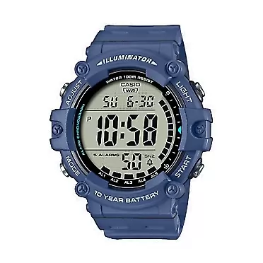 Casio Illuminator 10-Year Battery 100M Water Resistant LED Backlight 5-Alarm Chronograph Digital Stop Watch AE1500WH-2AV