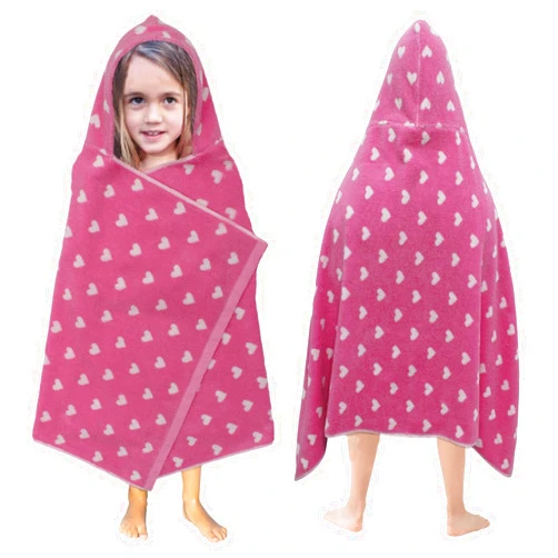 ORIGINAL KIDS Hooded Bath Towel Wrap - 100% Cotton Jacquard Reversible Large Hooded Hearts Kids Towel - Toddler Shower Pool Beach Towel - Soft Plush Absorbent Quick Dry Easy Care Gift - 26 x 50 - Pink
