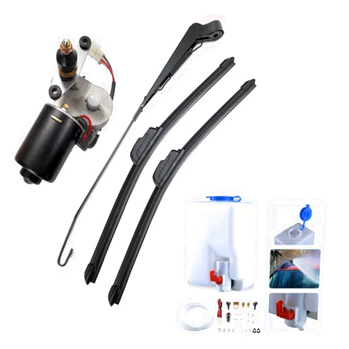 SCHRION 110 Degree Motor 12V Electric Motor UTV Windshield Bottle Washer Kit Fits Polaris Ranger RZR General Golf Cart Tractor Can Am Commander UTV Windshield Wiper Washer Turbo Pump Kit 2 Blades