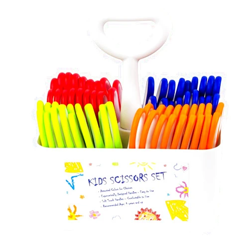 Astrowinter Kids Scissors Set with Classpack Art Caddy Organizer (36 Count Teacher Pack, Rounded-tip, 5.5-inch) - Assorted Colors Blunt-tip School Student Crafting Scissors Supplies AW-063-36