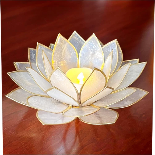 BrightSpot Solutions Moonshadow Handmade Capiz Shell Lotus Tea Light Holder, Elegant Flower Design with Natural Translucent Finish, Ideal for Home Decor, Meditation, Weddings & Serene Centerpieces, Natural