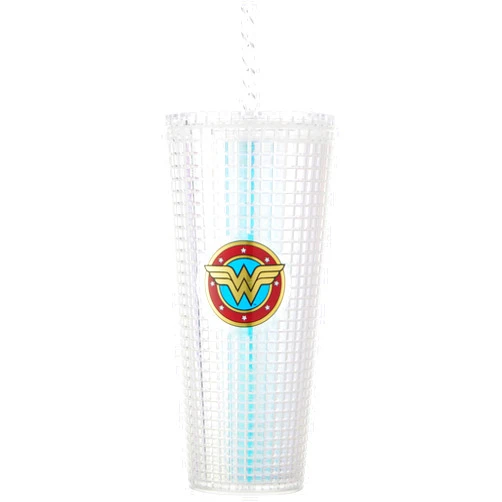 Spoontiques - Diamond Tumbler - Textured Cup with Straw - Double Wall Insulated and BPA Free - 20 oz - Wonder Woman