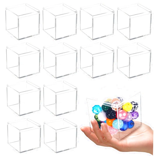 Homaisson 12 PCS Acrylic Square Cube 3 x 3 x 3 Inches, Small Clear Plastic Display Boxes with Lids, Clear Acrylic Storage Square Cube Boxes, Display Case Container for Candy Jewelry Tiny Items
