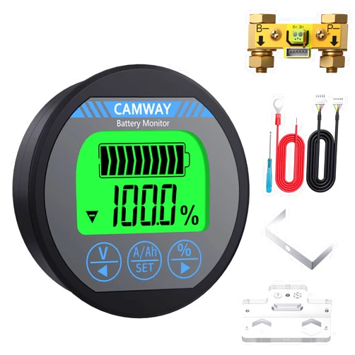 CAMWAY Battery Monitor 8-120V 0-500A Voltmeter Ammeter Voltage Current Meter Backlight Waterproof Auto Car Motor Boat Caravan RV Motorhome Golf Cart,etc