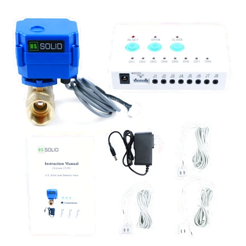 U.S. Solid Water Leak Detector with Auto Shutoff Valve, Sound Alarm, 3/4