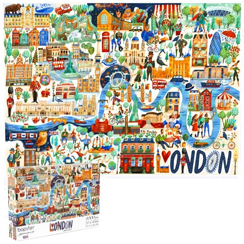 Bopster Jigsaw Puzzles 1000 Pieces for Adults - London Illustrated Theme 1000 Piece Puzzle - Adults and Kids Jigsaw Puzzle London Including King Charles III and Queen Elizabeth II - 100% Recycled by bopster