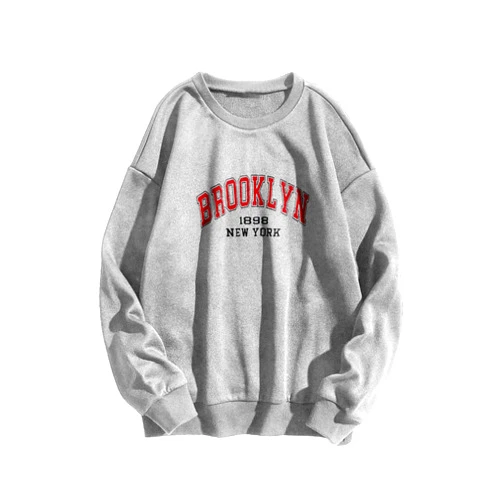 WDIRARA Women's Letter Graphic Print Round Neck Long Sleeve Casual Pullover Sweatshirt Tops