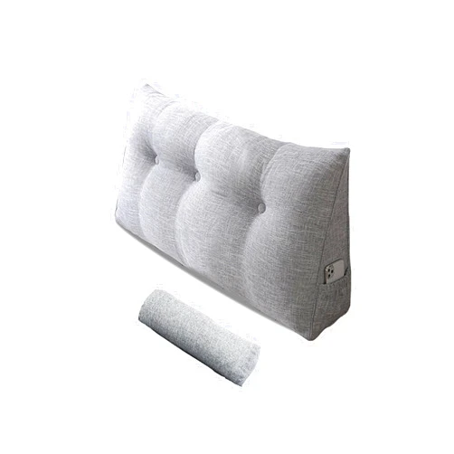 Wellty Care Large Triangular Headboard Pillow with Head Roll Pillow, Backrest Positioning Support Bed Bolster Rest Reading Pillow with Removable Cover (Grey, Twin: 39x8x20 Inches)