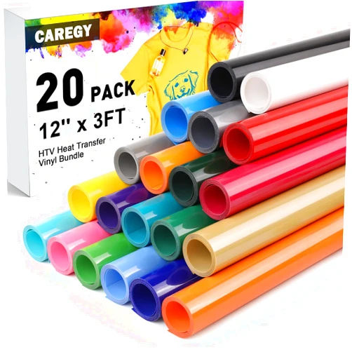 CAREGY Heat Transfer Vinyl HTV for DIY T-Shirts 12 Inches by 3 Feet Rolls (20 Pack)
