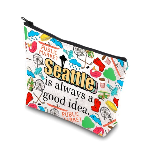 WCGXKO Seattle Washington Gift Seattle Welcome Bag Seattle Beach Gift Seattle Zipper Pouch Makeup Bag (Seattle)