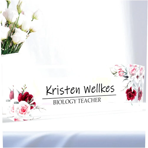 Flpoxzd Custom Desk Name Plate Personalized, Acrylic Name Plates for Desk, Office Decor Personalized Gifts for Teacher Coworkers Boss Nurse (red Rose)
