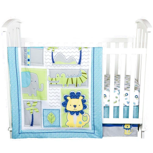 Trend Lab Jungle Roar Breathable 4-Piece Baby Nursery Crib Bedding Set, Includes Quilt, 2 Fitted Crib Sheets, and Crib Skirt