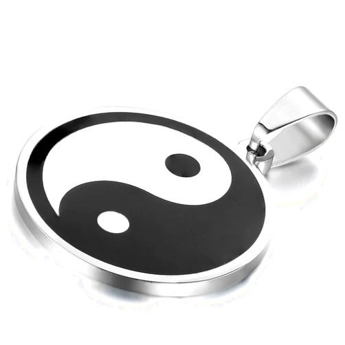 Flongo Men's Vintage Stainless Steel Black Silver Yin Yang Pendant Necklace, 22 inch Chain, Tai Chi Yin Yang Pendant Balance Symbol Necklace