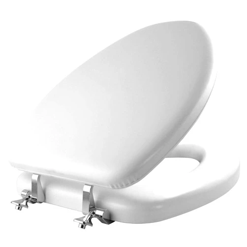 Mayfair Padded Toilet Seat with Chrome Hinges, Soft Vinyl over Wood Core Seat, Elongated, White