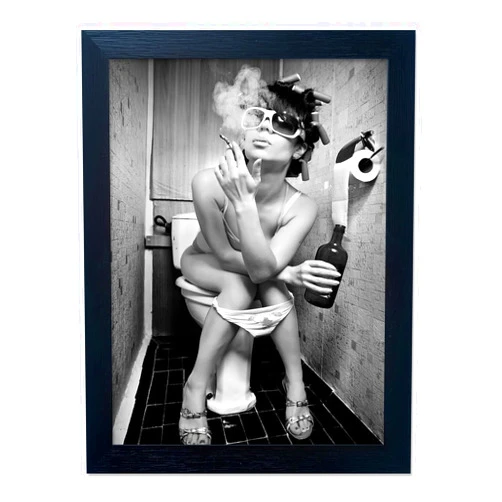 AIANHUA Black and White Girls Room Decor, Funny Bathroom Wall Art, Woman Smoking on the Toilet Decor, Bathroom Print Artwork for Wall