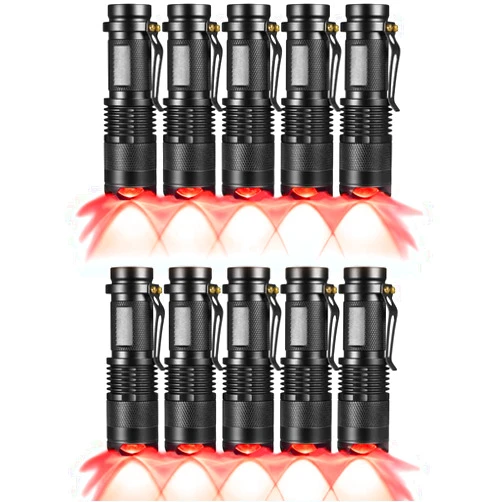 RaySoar 10 Pack Red Light Flashlight, 1 Mode Red LDE Flashlight Red Flashlight for Astronomy, Night Observation and Outdoor Activities