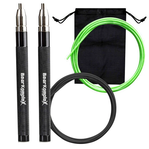 Bear KompleX Speed Jump Rope - Get Fit Fast with Double Unders - Boxing & Conditioning - Fast & Easy Set Up - 2 Lightweight Cables + 2 Handles in Black or Blue - Free Carrying Case