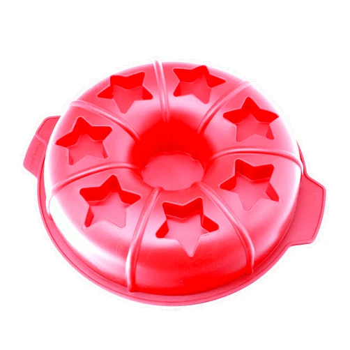 X-Haibei Round Circle Rocks Stars Cake Pan Gelatina Cake Baking Mold Silicone 9.5inch, with Ears