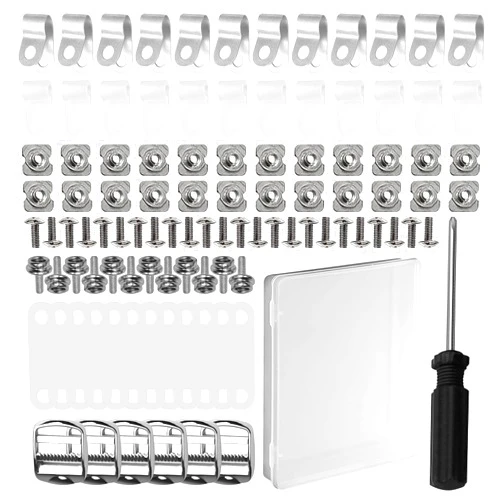 SWTHM 80 PCS Helmet Repair Kit with Box & Screwdriver 6 Chin Buckle 12 R Shape Visor Clips 24 Screws 12 Nuts 12 Rubber Gaskets 12 R-Shaped Washers for Youth Adult Hockey Baseball Football Rugby Ice Hockey